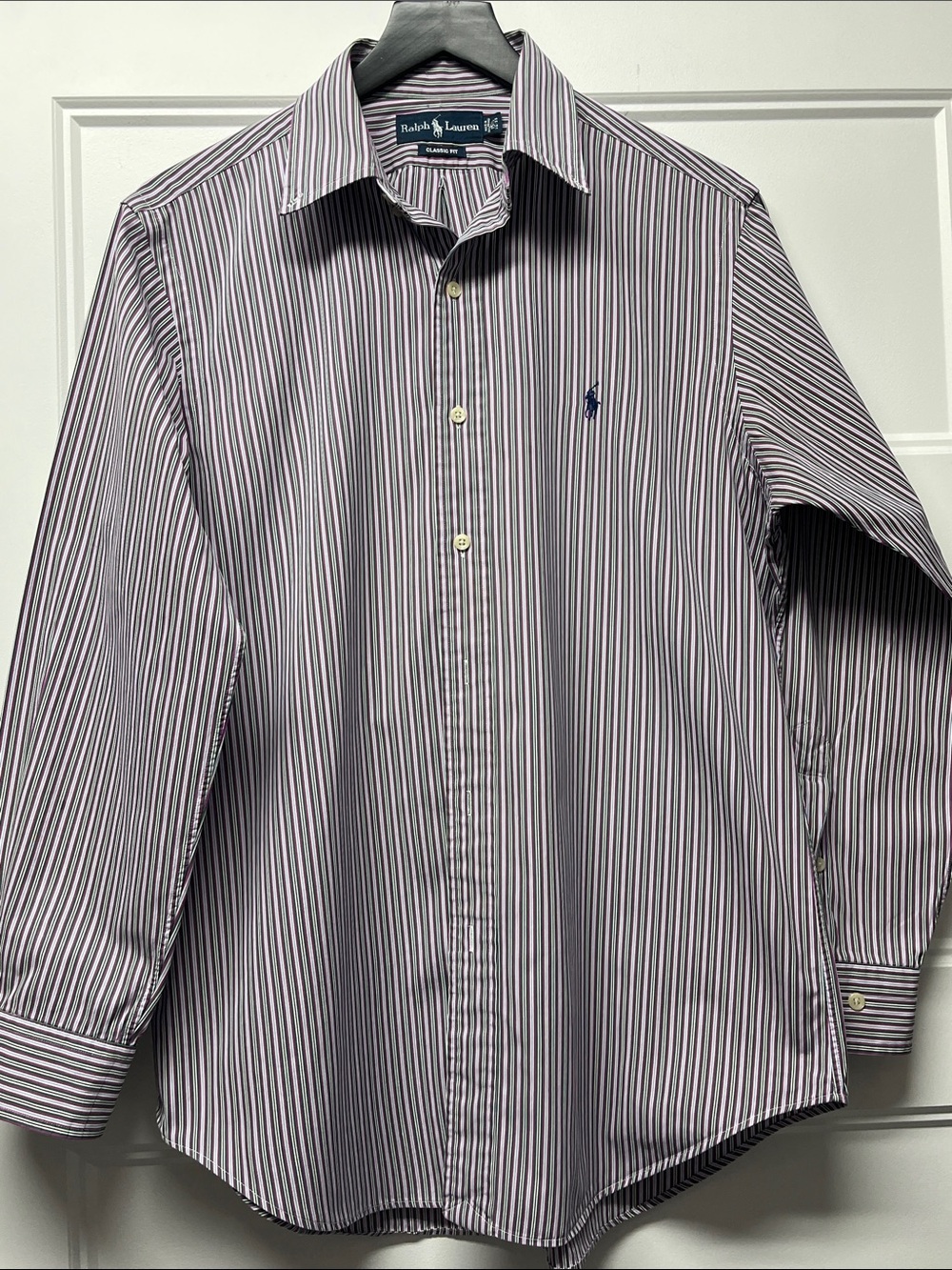 Ralph Lauren Men’s Purple and White Striped Dress Shirt